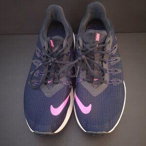 Nike Running Ladies Size 7.5 Navy with Pink Swoosh White & Black Sole Sneakers